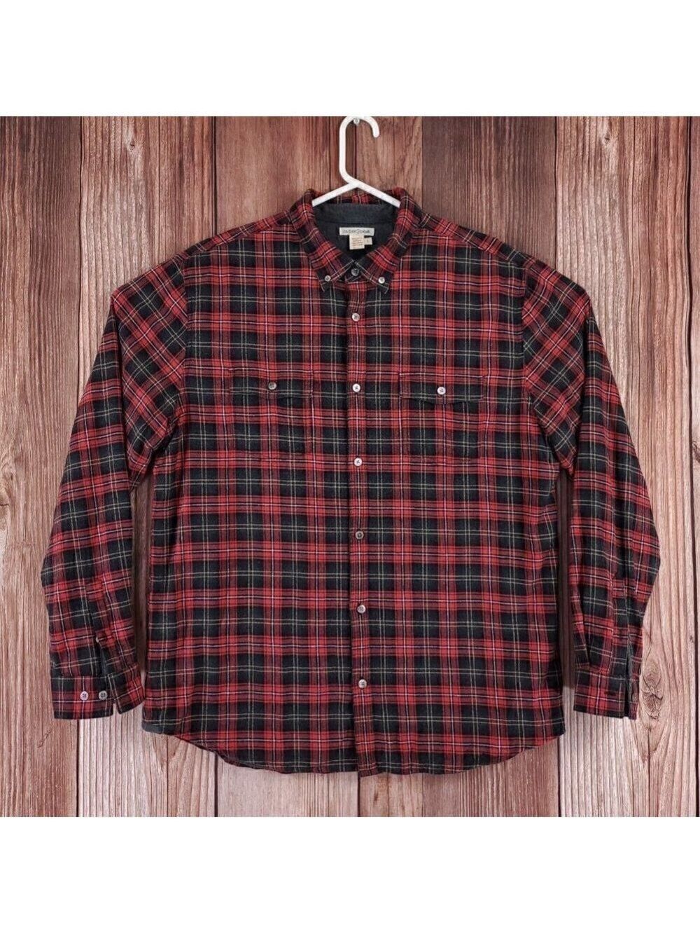 Carbon2Cobalt Mens Large Black Red Plaid Lined Flannel 2 Pockets L/S Shirt